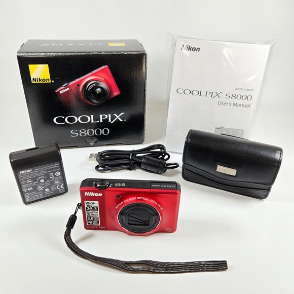 NICE Nikon COOLPIX S8000 14.2MP 10x HDMI Digital Camera Red Case Charger Battery - Picture 1 of 17